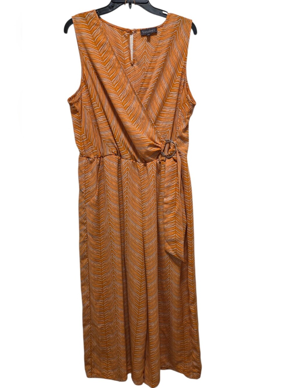 Sleeveless Orange Wide-Leg Wrap Jumpsuit - Picture 2 of 5